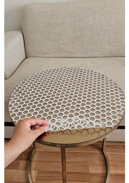 3’lü Zigon Sehpa Örtüsü | Bal Peteği Desenli Pvc Krem| Lüks Su Geçirmez Silinebilir Çeyizlik Model fırsatları