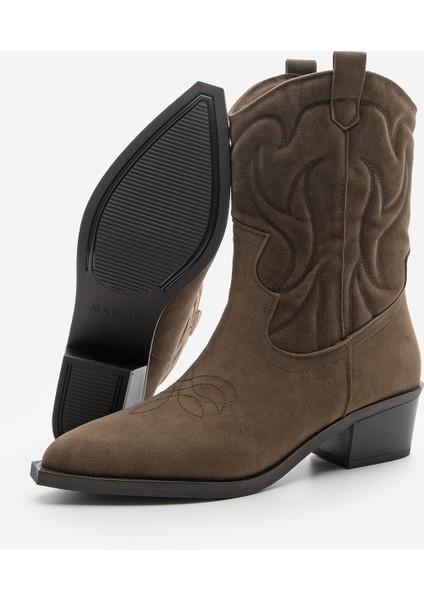 Kadın Sivri Burun Nakışlı Western Bot Nilva