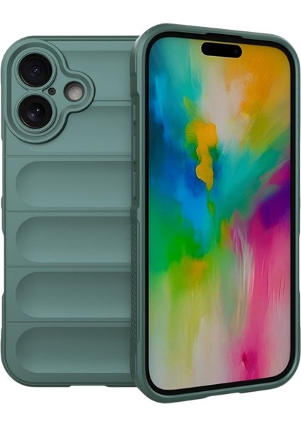 Apple iPhone 16 Uyumlu Silikon Kılıf - Kamera Korumalı Esnek Yeni Nesil Airbag Kapak - Yeşil