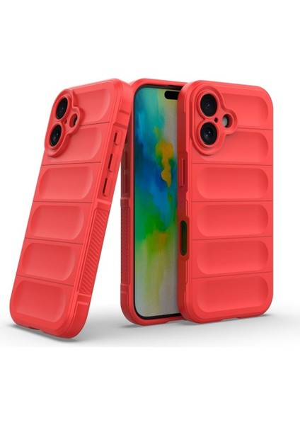 Apple iPhone 16 Uyumlu Silikon Kılıf - Kamera Korumalı Esnek Yeni Nesil Airbag Kapak - Kırmızı