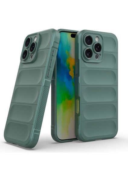 Apple iPhone 16 Pro Max Uyumlu Silikon Kılıf - Kamera Korumalı Esnek Yeni Nesil Airbag Kapak - Yeşil