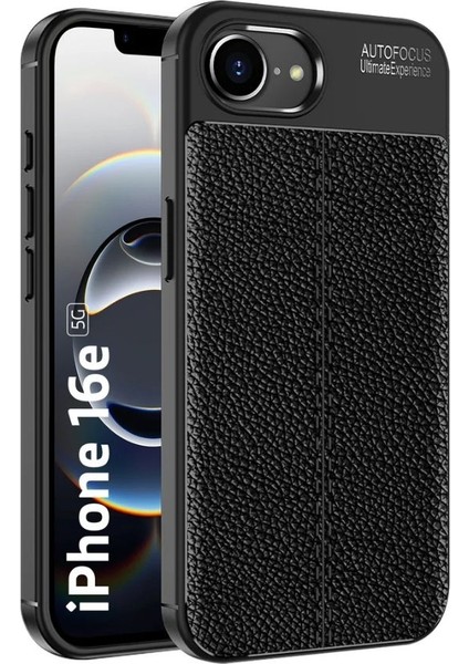 Apple iPhone 16E Uyumlu Silikon Kılıf Deri Desenli Darbe Emici Autofocus Tam Koruma Kapak