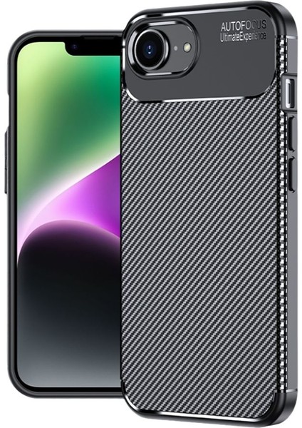 Apple iPhone 16E Uyumlu Silikon Kılıf Karbon Desenli Darbe Emici Autofocus Tam Koruma Kapak - Siyah