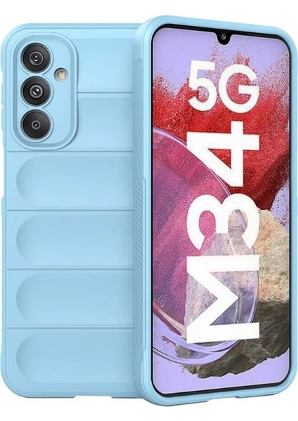 Samsung Galaxy M34 Uyumlu Silikon Kılıf - Kamera Korumalı Esnek Yeni Nesil Airbag Kapak - Mavi