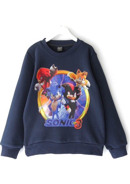 Kirpi Sonic Baskılı Erkek Çocuk Sweatshirt Sonik Çocuk Basic Sweat 5-12 Yaş Lacivert 001-0002107