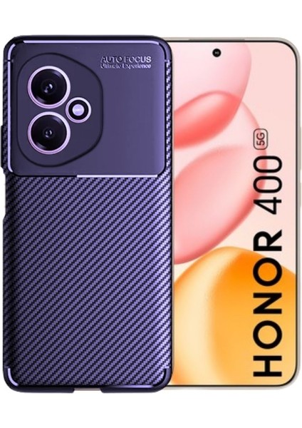 Honor 400 Uyumlu Silikon Kılıf Karbon Desenli Darbe Emici Autofocus Tam Koruma Kapak - Lacivert