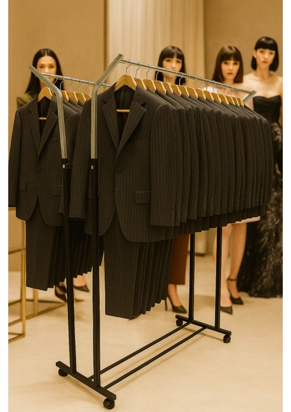 V Ayarlı 105 cm En Paslanmaz Metal Konfeksiyon Elbise A. Askılık Tekerlekli Portatif Eşek Vitrin Raf modelleri