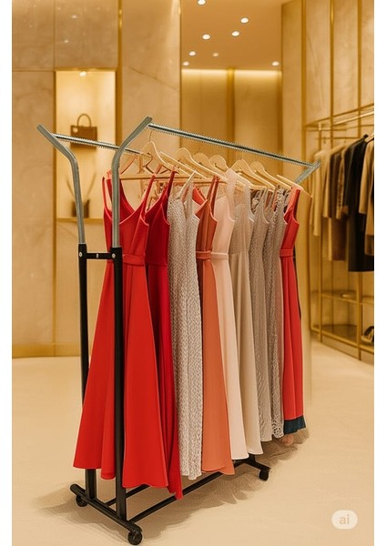 V Ayarlı 105 cm En Paslanmaz Metal Konfeksiyon Elbise A. Askılık Tekerlekli Portatif Eşek Vitrin Raf indirimleri