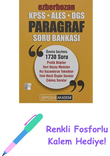Kpss Ales Dgs Ezberbozan Paragraf Soru Bankası + Renkli Fosforlu Kalem