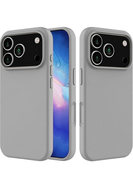 Apple iPhone 17 Pro Max Uyumlu Silikon Kılıf - Kamera Korumalı Esnek Pastel Renk Kapak - Gri