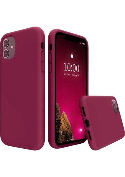 Apple iPhone 12 Uyumlu Silikon Kılıf - Kamera Korumalı Esnek Pastel Renk Kapak - Bordo