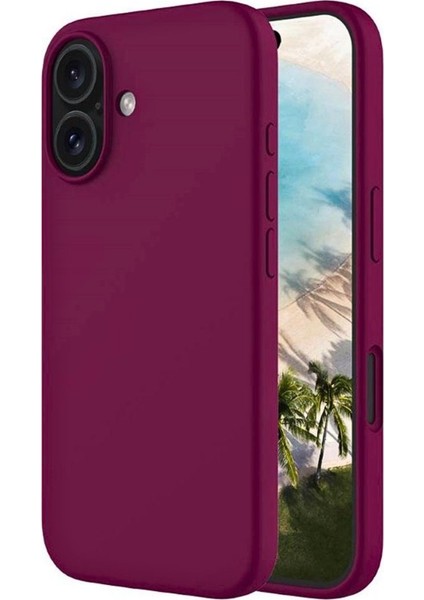 Apple iPhone 16 Plus Uyumlu Silikon Kılıf - Kamera Korumalı Esnek Pastel Renk Kapak - Bordo