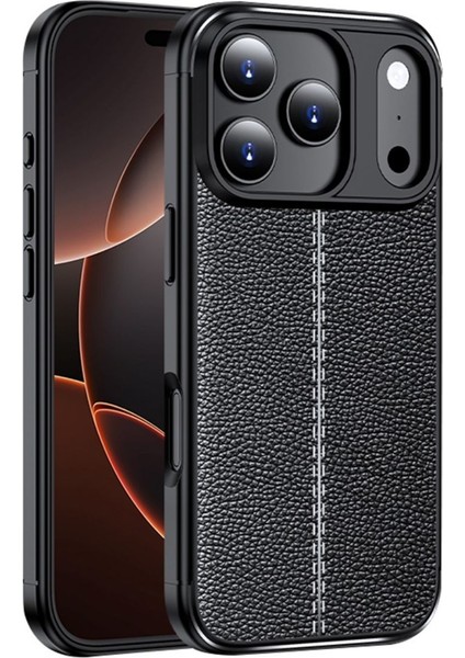 Apple iPhone 17 Pro Uyumlu Silikon Kılıf Deri Desenli Darbe Emici Autofocus Tam Koruma Kapak