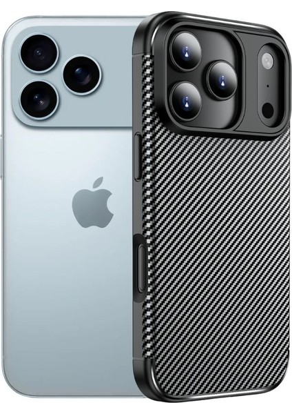 Apple iPhone 17 Pro Uyumlu Silikon Kılıf Karbon Desenli Darbe Emici Autofocus Tam Koruma Kapak