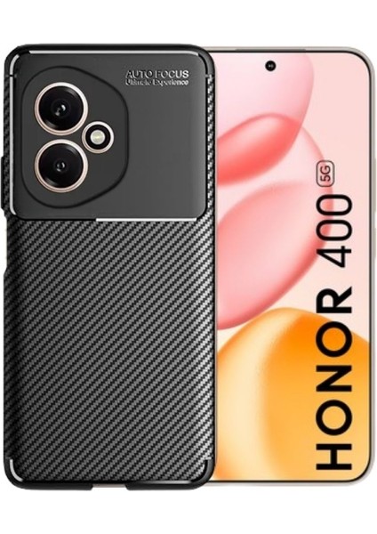Honor 400 Uyumlu Silikon Kılıf Karbon Desenli Darbe Emici Autofocus Tam Koruma Kapak - Siyah
