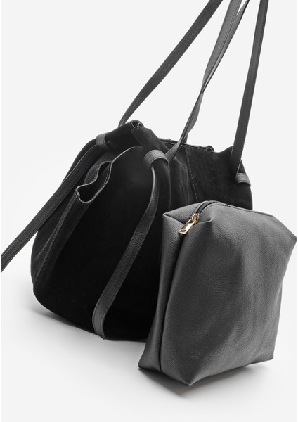 Kadın Hakiki Deri Shopper El ve Omuz Çantası Yorita Siyah Süet modelleri