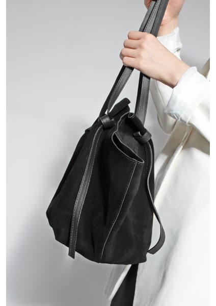 Kadın Hakiki Deri Shopper El ve Omuz Çantası Yorita Siyah Süet