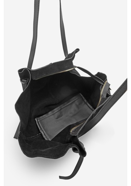 Kadın Hakiki Deri Shopper El ve Omuz Çantası Yorita Siyah Süet indirimleri