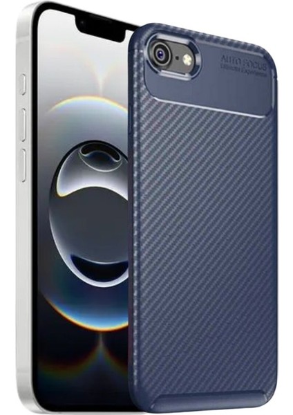 Apple iPhone 16E Uyumlu Silikon Kılıf Karbon Desenli Darbe Emici Autofocus Tam Koruma Kapak - Lacivert