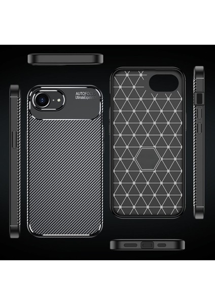 Apple iPhone 16E Uyumlu Silikon Kılıf Karbon Desenli Darbe Emici Autofocus Tam Koruma Kapak - Lacivert fiyatları