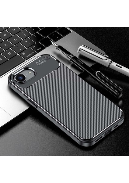 Apple iPhone 16E Uyumlu Silikon Kılıf Karbon Desenli Darbe Emici Autofocus Tam Koruma Kapak - Lacivert modelleri
