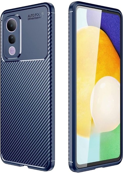 Vivo V50 Lite Uyumlu Silikon Kılıf Karbon Desenli Darbe Emici Autofocus Tam Koruma Kapak - Lacivert