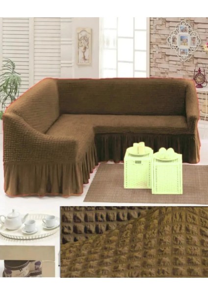 Bürümcük Köşe Koltuk, Kanepe Örtüsü, Koltuk Kılıfı, Lastikli, Etekli, L Köşe 1 Adet