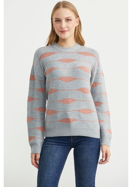 Renk Kombinli Triko Kazak - Gri