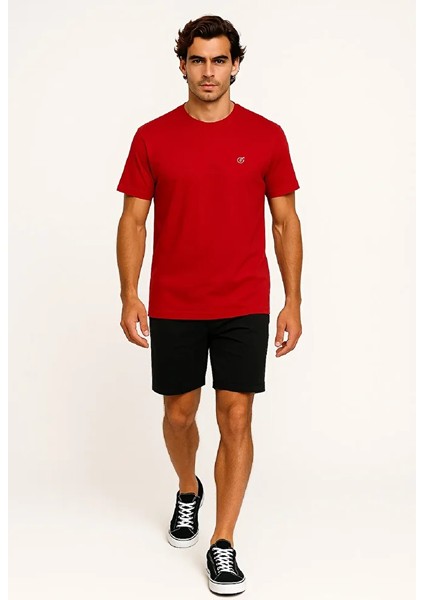 Bisiklet Yaka Slim Fit Göğüsü V Baskılı % 100 Pamuk Esnek Süprem T-Shirt