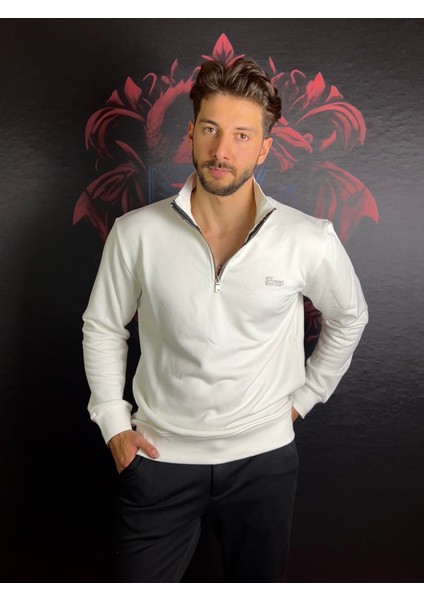 Fermuarlı Dik Yaka %100 Pamuk Sweatshirt fiyatları