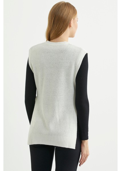 Yanları Bağlama Detaylı Yünlü Triko Süveter - Kemik indirimleri