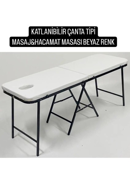 Beyaz Çanta Tipi Katlanabilir Taşınabilir Portatif Masaj Masası Hacamat Sedyesi Muayene Masası