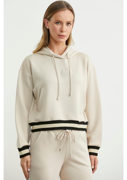 Kapüşonlu Rahat Kalıp Scuba Eşofman Takım - Bej fiyatları