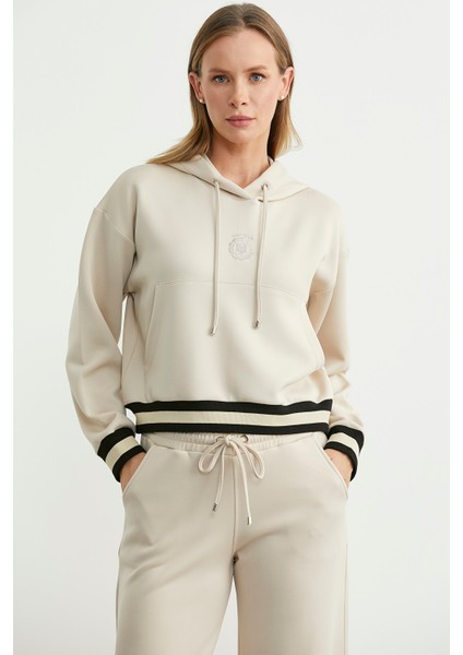 Kapüşonlu Rahat Kalıp Scuba Eşofman Takım - Bej fırsatları