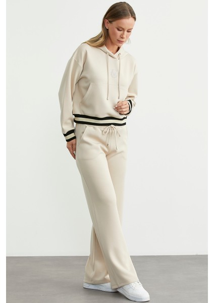 Kapüşonlu Rahat Kalıp Scuba Eşofman Takım - Bej indirimleri