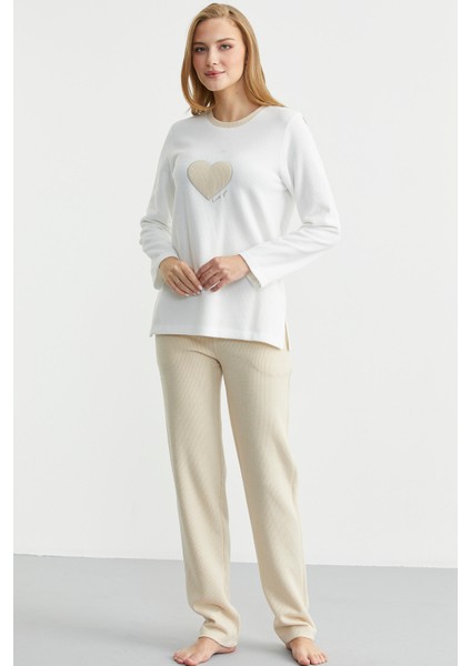 Kışlık Yumuşak Dokulu Fitilli Pijama Takım - Vizon fiyatları