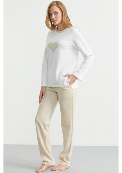 Kışlık Yumuşak Dokulu Fitilli Pijama Takım - Vizon fırsatları