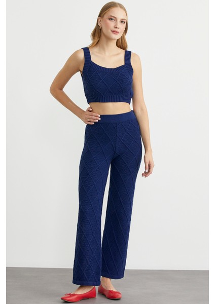 Pamuk Crop Pantolon Triko Takım - Lacivert fiyatları