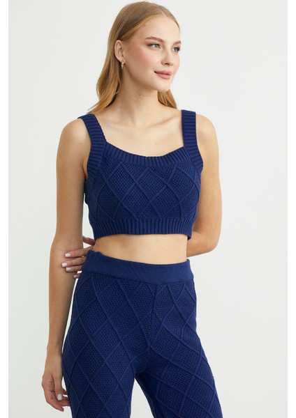 Pamuk Crop Pantolon Triko Takım - Lacivert modelleri