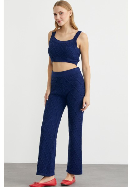 Pamuk Crop Pantolon Triko Takım - Lacivert fırsatları