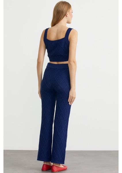 Pamuk Crop Pantolon Triko Takım - Lacivert indirimleri