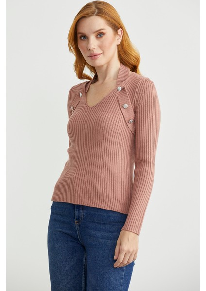 Boyundan Bantlı Fitilli Triko Kazak - Gül modelleri