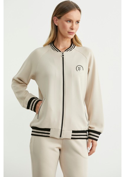 Şerit Detaylı Scuba Eşofman Takım - Bej modelleri