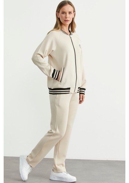 Şerit Detaylı Scuba Eşofman Takım - Bej fırsatları