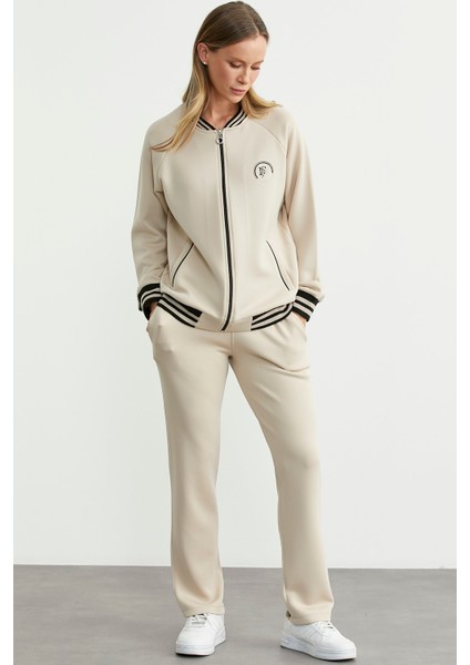 Şerit Detaylı Scuba Eşofman Takım - Bej indirimleri