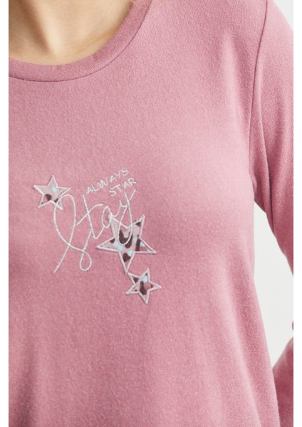 Yumoş Dokulu Leopar Desenli Kışlık Pijama - Gül Kurusu indirimleri