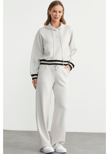 Kapüşonlu Rahat Kalıp Scuba Eşofman Takım - Taş