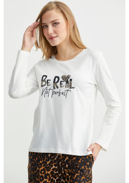 Yumuşak Dokulu Leopar Kombinli Rahat Takım - Ekru fiyatları