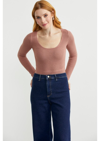 Fitilli Alttan Çıtçıtlı Triko Kazak - Gül modelleri