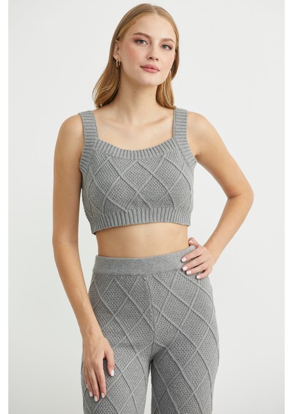 Pamuk Crop Pantolon Triko Takım - Gri fiyatları